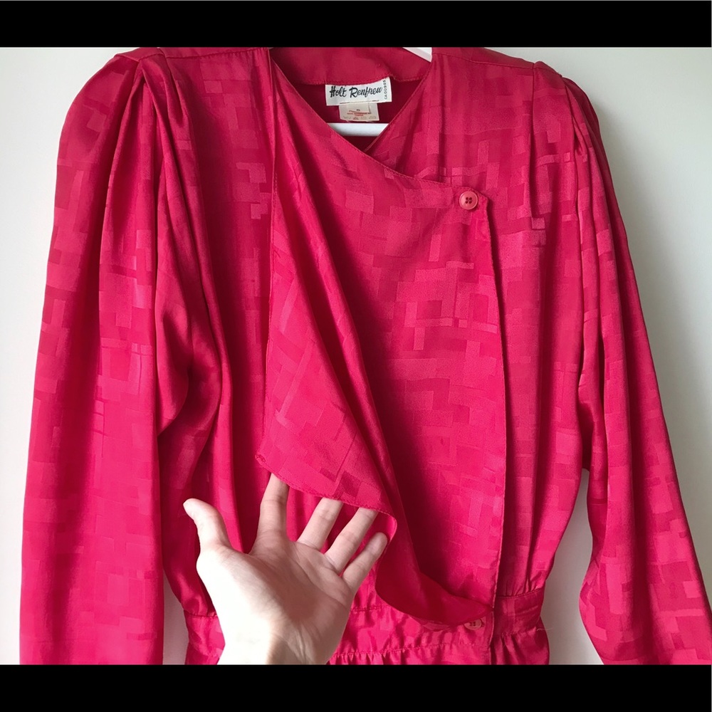 Vintage Holt Renfrew Red Tonal Pattern Wrap Midi Dress - Picture 7 of 16